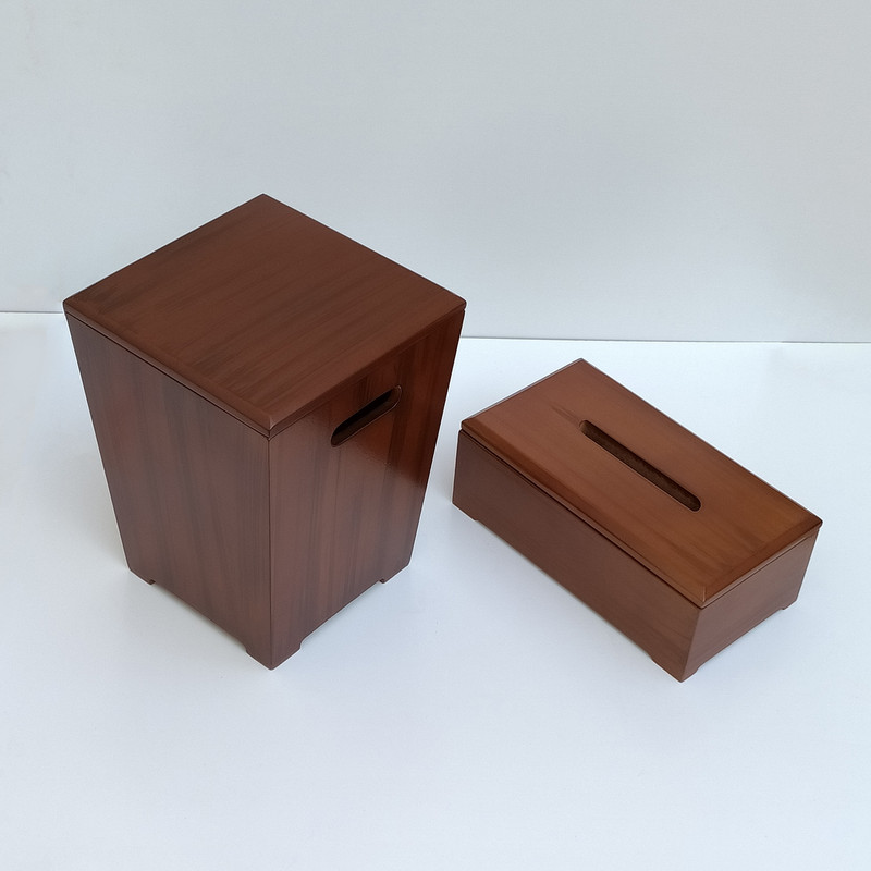 ست سطل و جای دستمال کاغذی مدل چوبی