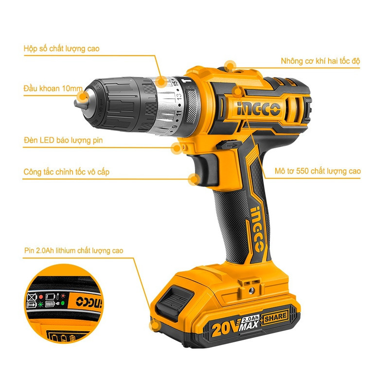 دریل پیچ گوشتی  چکشی شارژی اینکو مدل CI-DLI-200215