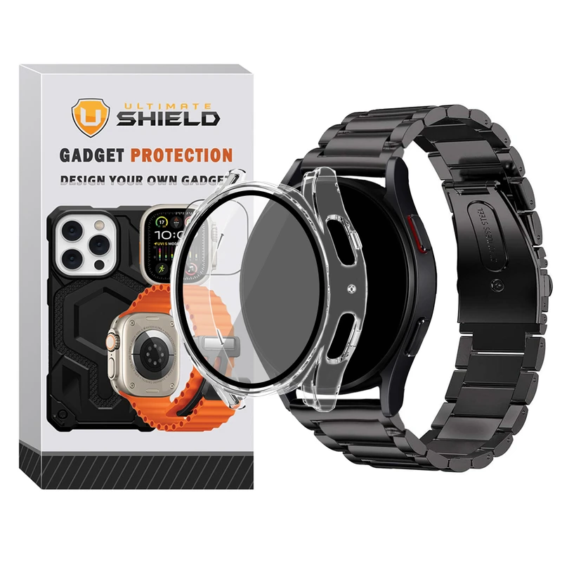 بند آلتیمیت شیلد مدل PC 3Bead Clear مناسب برای ساعت هوشمند سامسونگ Galaxy Watch 5 44mm به همراه کاور