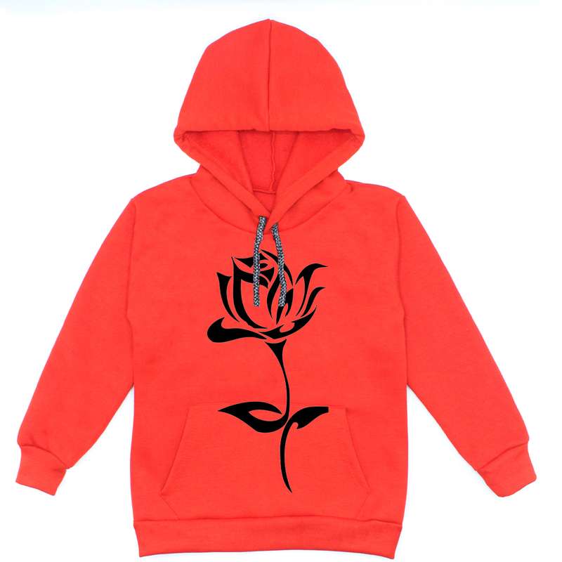 هودی دخترانه مدل گل A06 رنگ قرمز