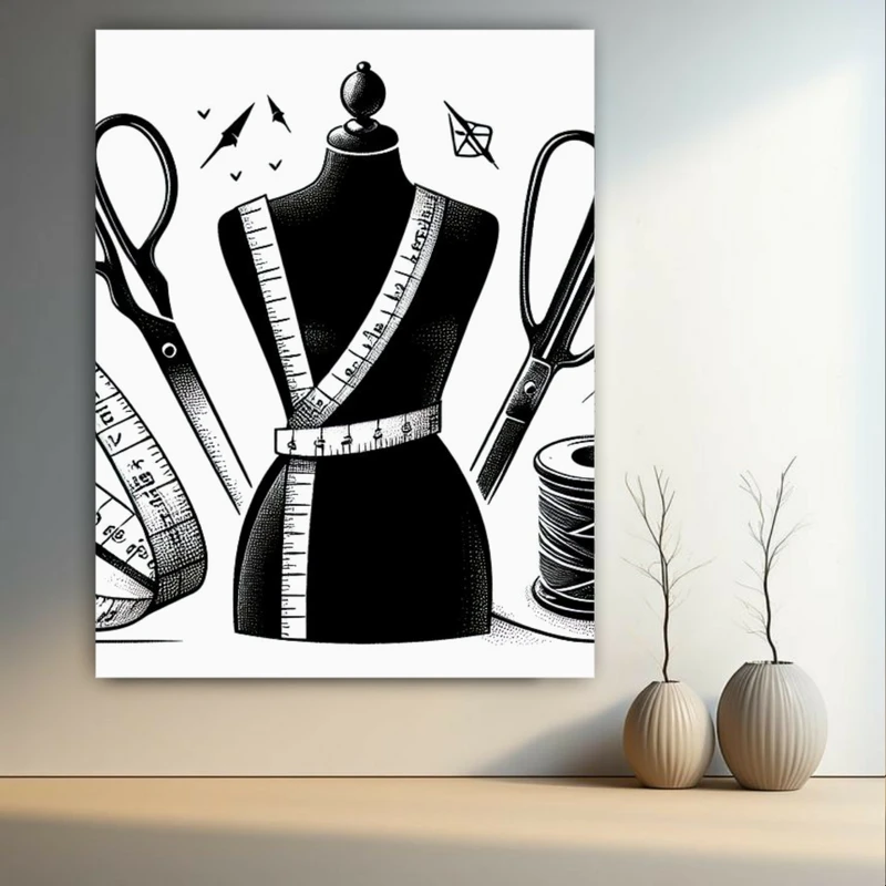  تابلو بوم طرح مخمل مزون مدل متر و قیچی کد GR1172