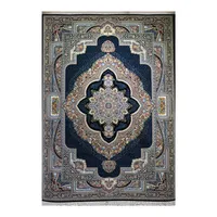 فرش ماشینی 700 شانه زمینه سرمه‌ای حاشیه سرمه ای مدل نگین مشهد کد 2597 طرح باغ معلق