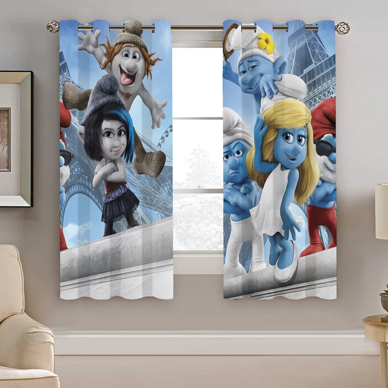 پرده نیروانا طرح اسمورف ها کودک مدل مخمل کد 5069 سایز 140×200 سانتی متر