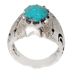 انگشتر نقره مردانه بازرگانی میلادی مدل سنگ فیروزه طبیعی نیشابور کد AM_1991