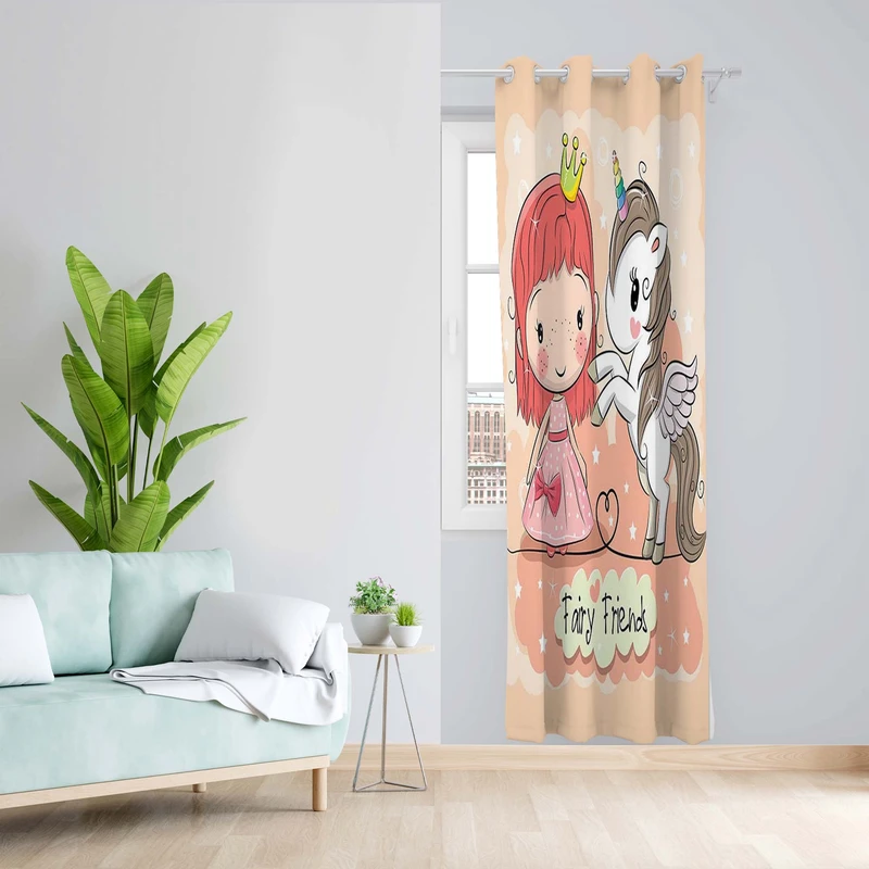 پرده طرح اسب شاخ دار مدل مخمل پانچی کد 1554 z سایز 140x200 سانتی متر