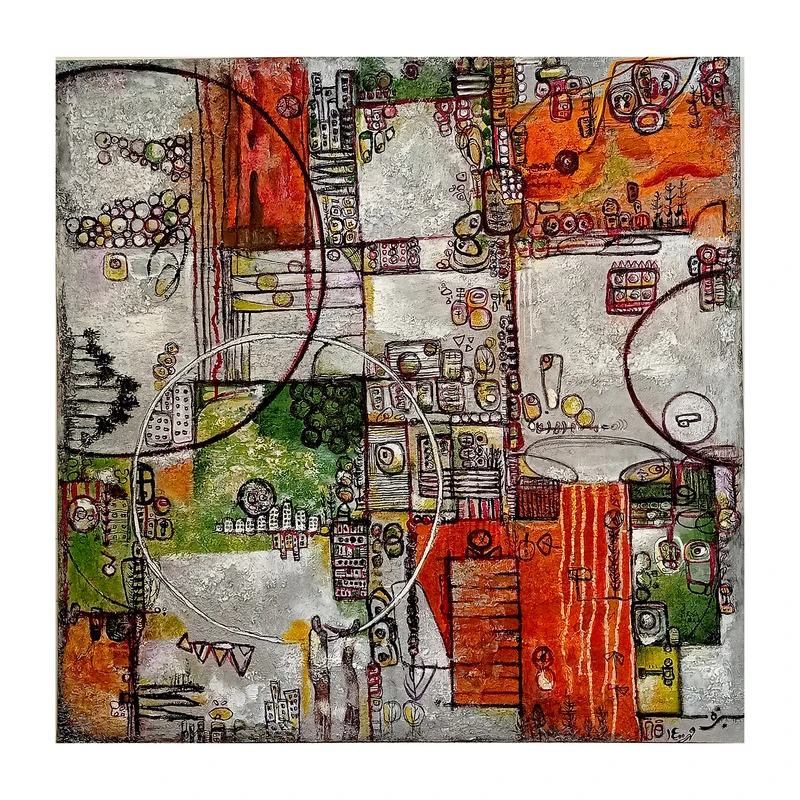 تابلو نقاشی رنگ روغن به سبک انتزاعی طرح زندگی