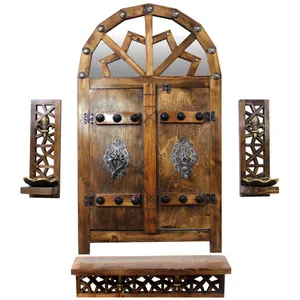 آینه و کنسول دست نگار طرح گره چینی به همراه 2 عدد شمعدان 