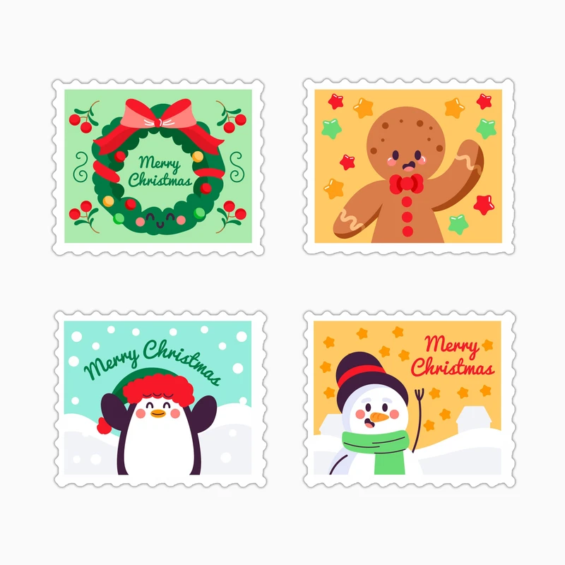 استیکر لپ تاپ و موبایل بووم طرح تمبر کریسمس کد MD4 مجموعه 4 عددی