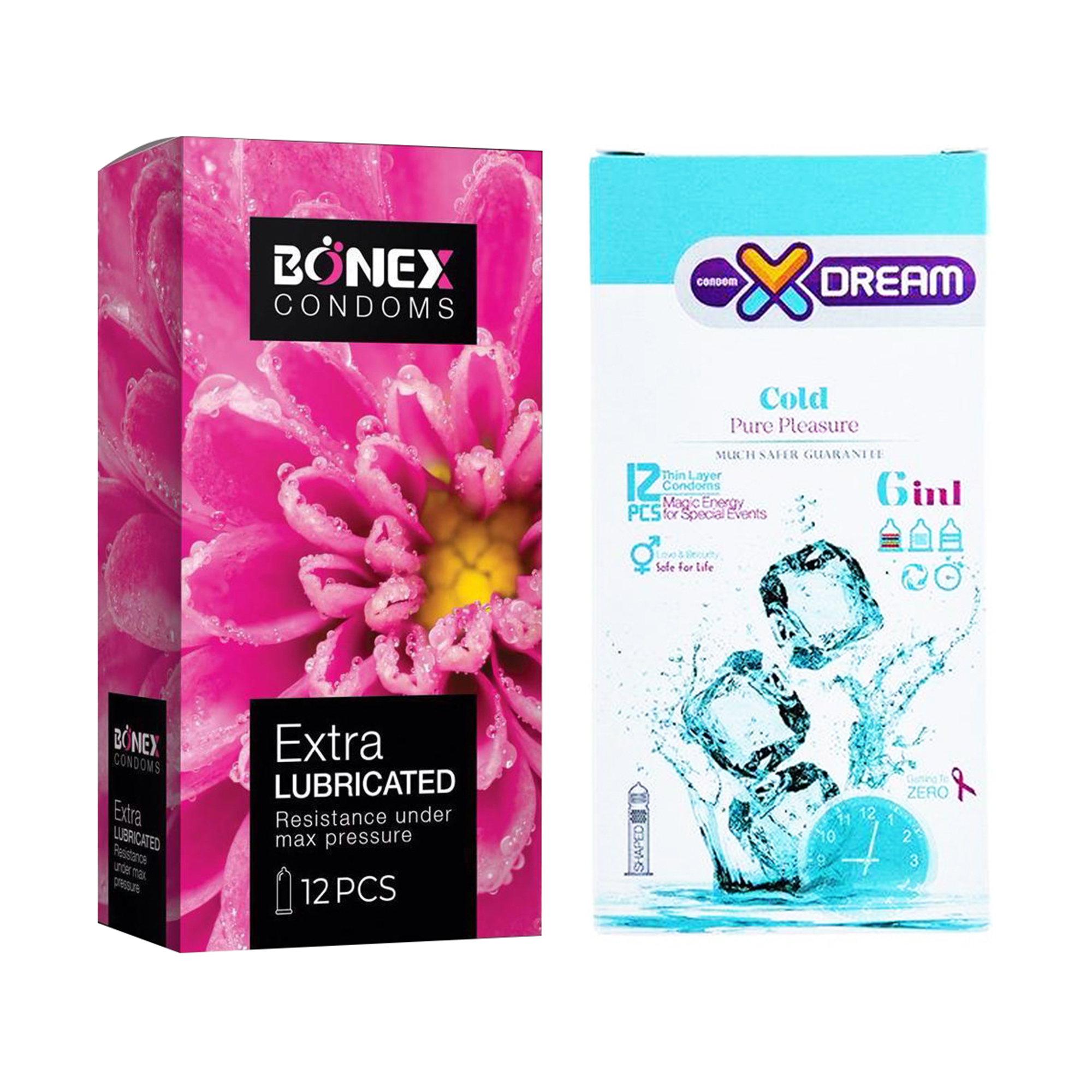 کاندوم بونکس مدل Extra Lubricated بسته 12 عددی به همراه کاندوم ایکس دریم مدل Cold بسته 12 عددی