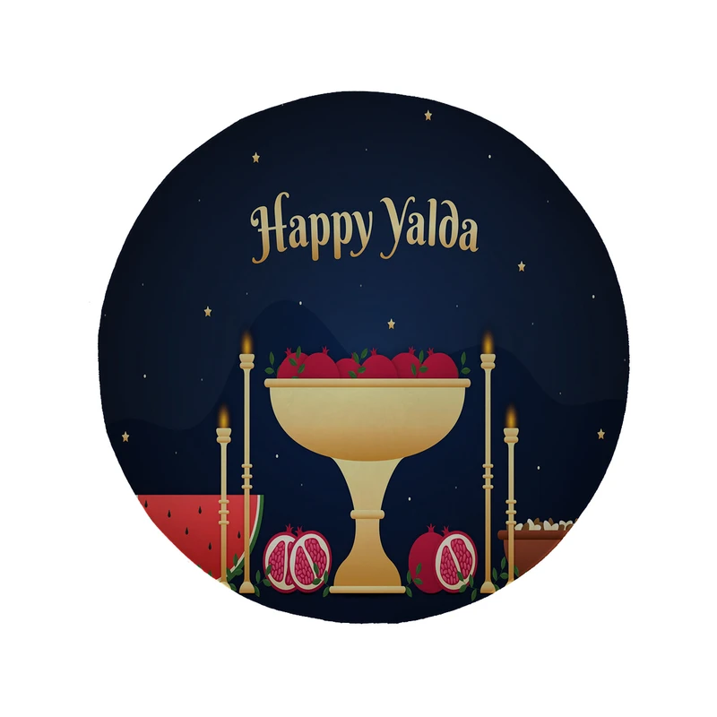 پادری مدل دایره طرح یلدا مبارک کد 8427 سایز 90 × 90 سانتی متر