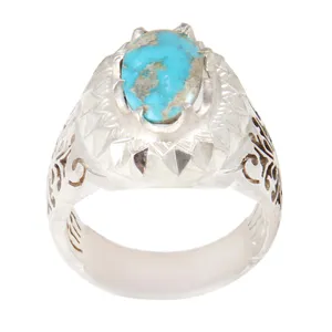 انگشتر نقره مردانه بازرگانی میلادی مدل سنگ فیروزه  طبیعی نیشابور رکاب دست ساز کد AM_2155