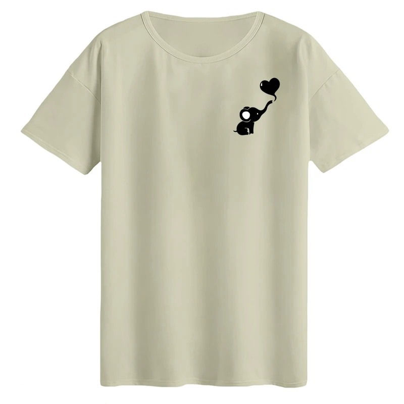 تی‌شرت لانگ آستین کوتاه زنانه مدل فیل و بادکنک رنگ کرم