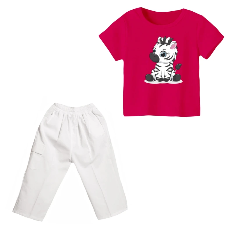 ست تی شرت و شلوارک دخترانه مدل گورخر کد ۴