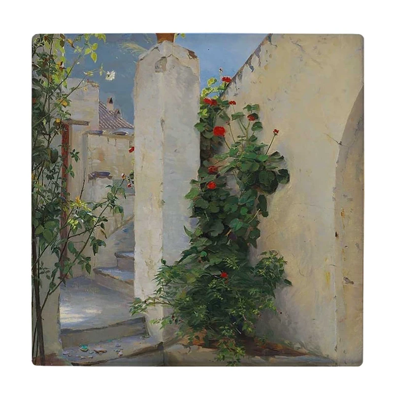  زیر لیوانی  طرح خانه مدیترانه ای و بوته گل کد    5770783_4048