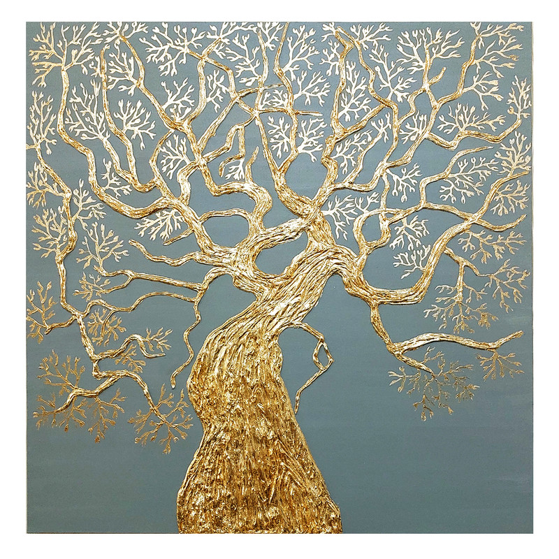 تابلو نقاشی ورق طلا طرح درخت نقش برجسته کد 400