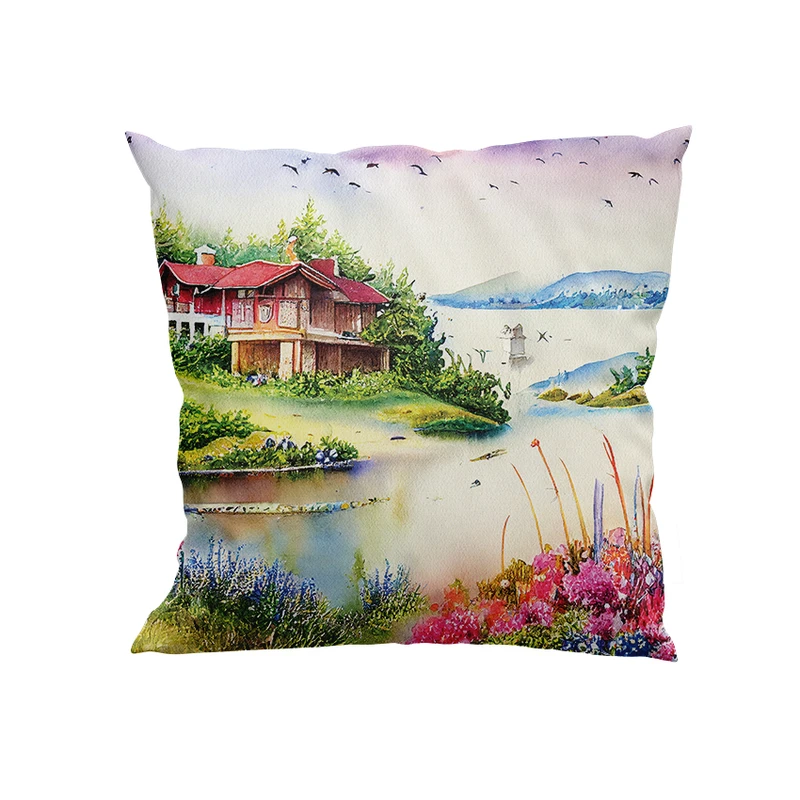 کوسن پاد آفرین مدل نقاشی آبرنگ طبیعت کد DKK190