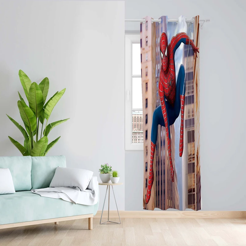 پرده طرح مرد عنکبوتی مدل مخمل پانچی کد 5179R z سایز 140x200 سانتی متر