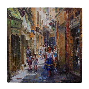 کاشی کارنیلا طرح نقاشی محله اروپایی مدل لوحی کد klh1736