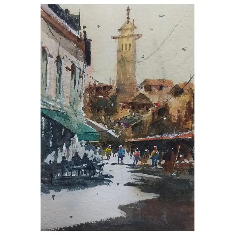 تابلو نقاشی آبرنگ طرح بازار کد 101