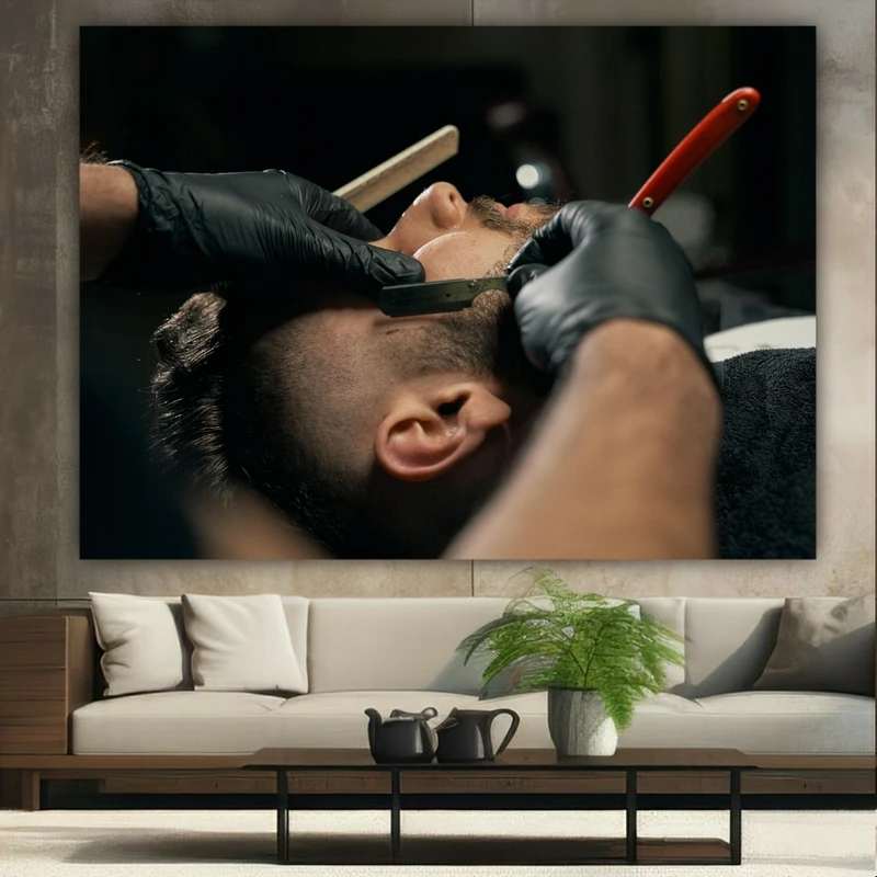 پوستر پارچه ای طرح مخمل آرایشگاه مردانه مدل اصلاح صورت کد FP105857