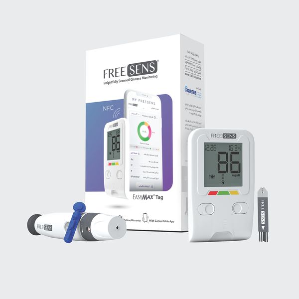 دستگاه تست قند خون فریسنس مدل TAG به همراه قلم و بسته 30 عددی سوزن تست قند خون