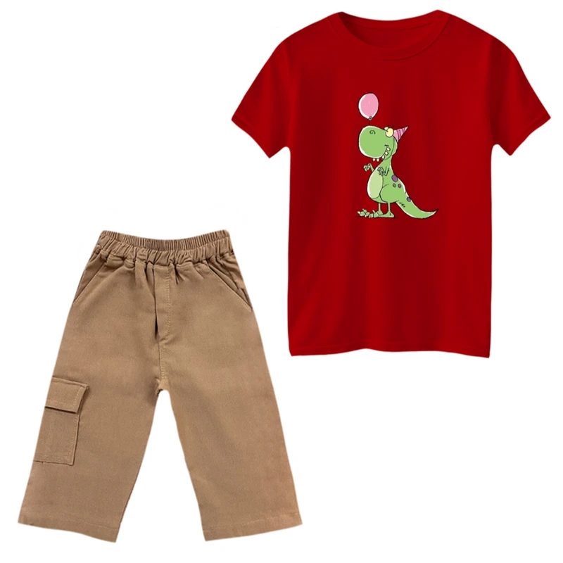 ست تی‌شرت و شلوارک پسرانه مدل دایناسور و بادکنک