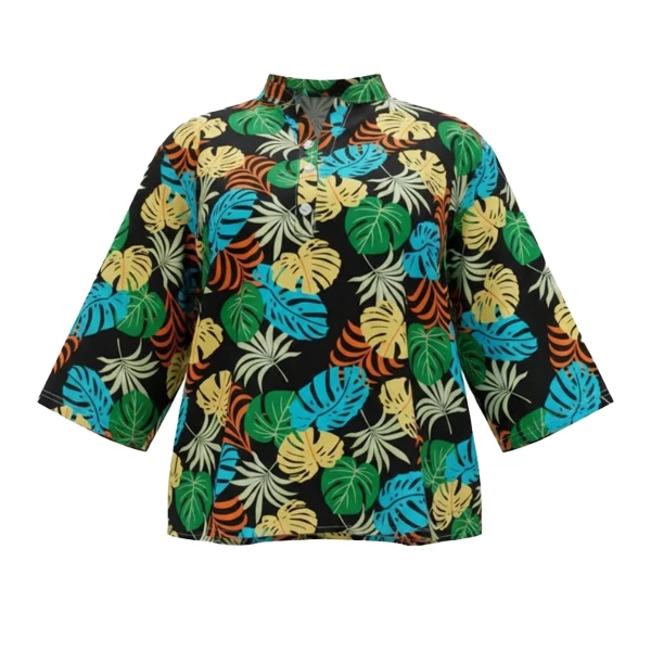 بلوز آستین سه ربع یقه دیپلمات زنانه مدل گل و گلبرگ