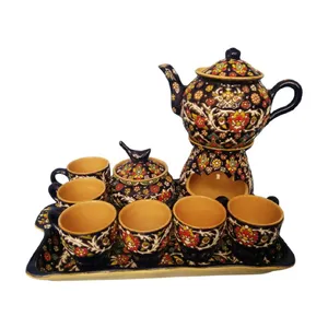 سرویس چای خوری 12 پارچه میناکاری سفالی مدل سنتی کد 026