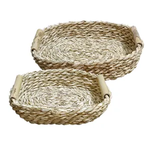 سینی حصیری مدل دسته دار مجموعه 2 عددی