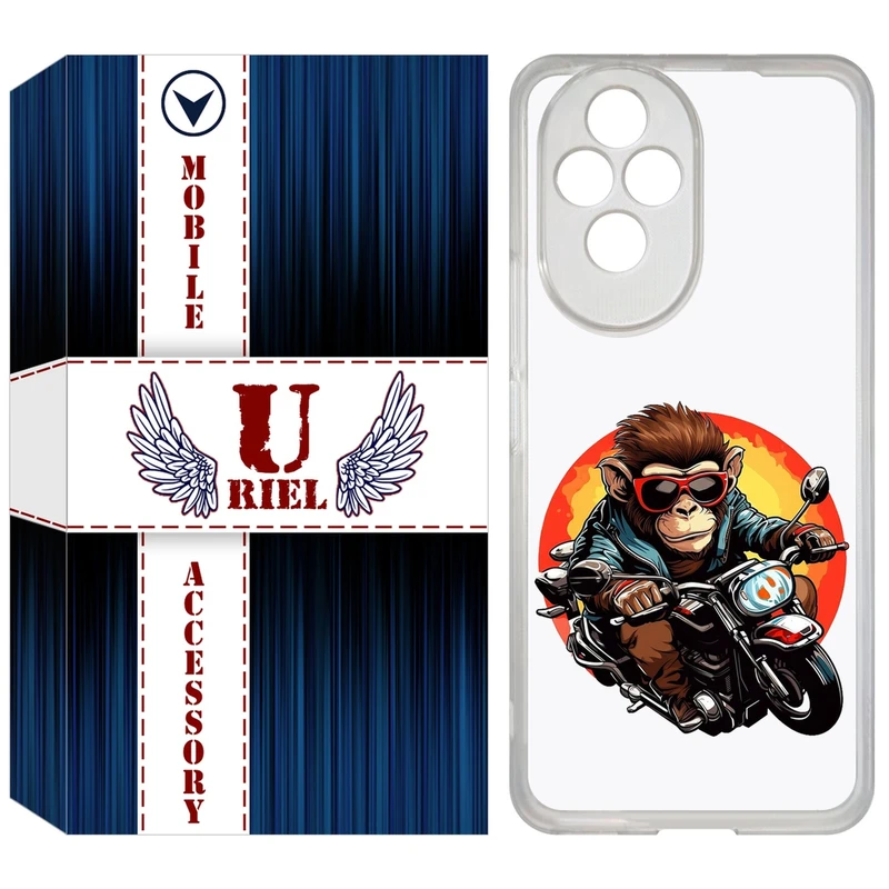 کاور یوریل مدل Clear کد 32 طرح میمون موتورسوار مناسب برای گوشی موبایل آنر 200