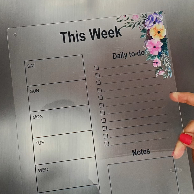 تخته وایت برد مدل پلنر هفتگی گل دار سایز 20*30 سانتی متر