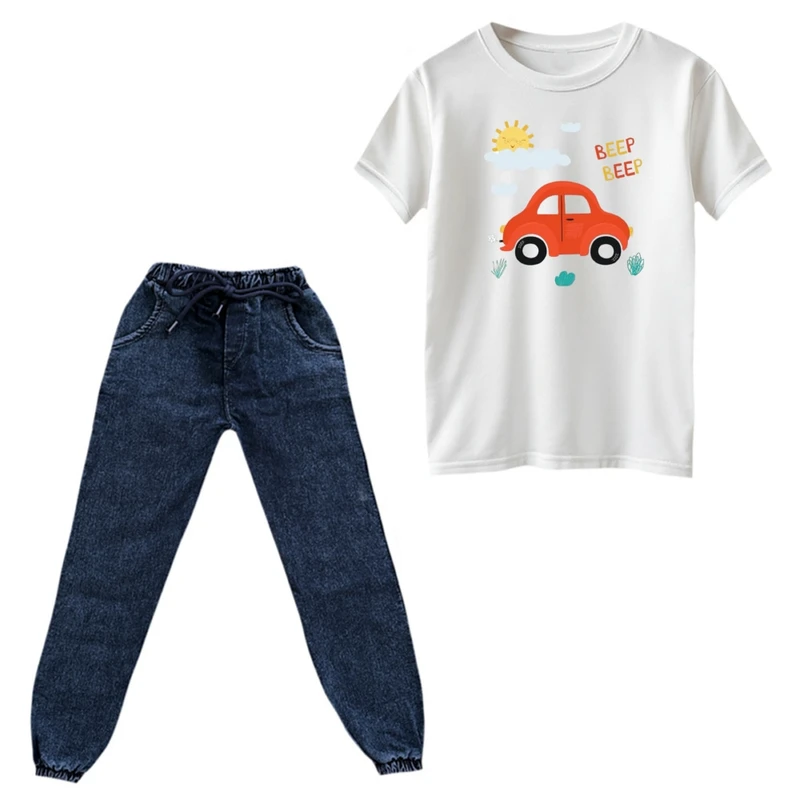 ست تی‌شرت و شلوار پسرانه مدل ماشین کد ۴