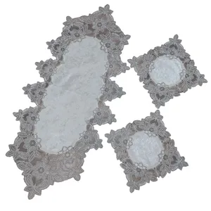 رومیزی مدل عسلی مخمل گیپور ترک MRS مجموعه 3 عددی