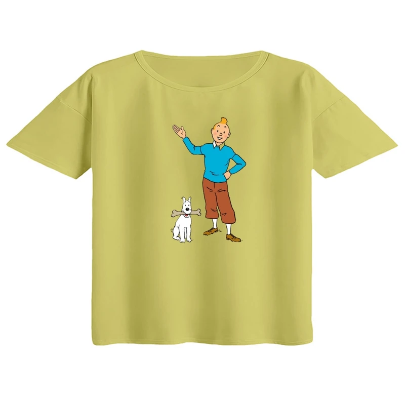 کراپ تی‌شرت آستین کوتاه زنانه مدل تن تن و میلو کد 2