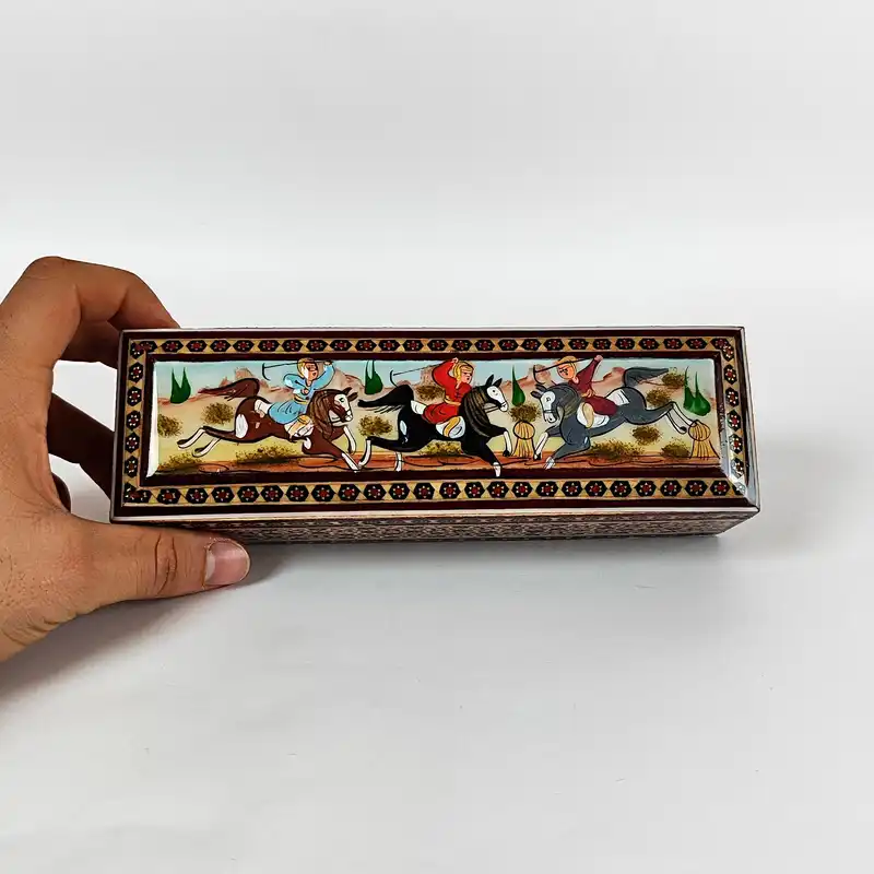 قلمدان خاتم کاری مدل شکارگاه