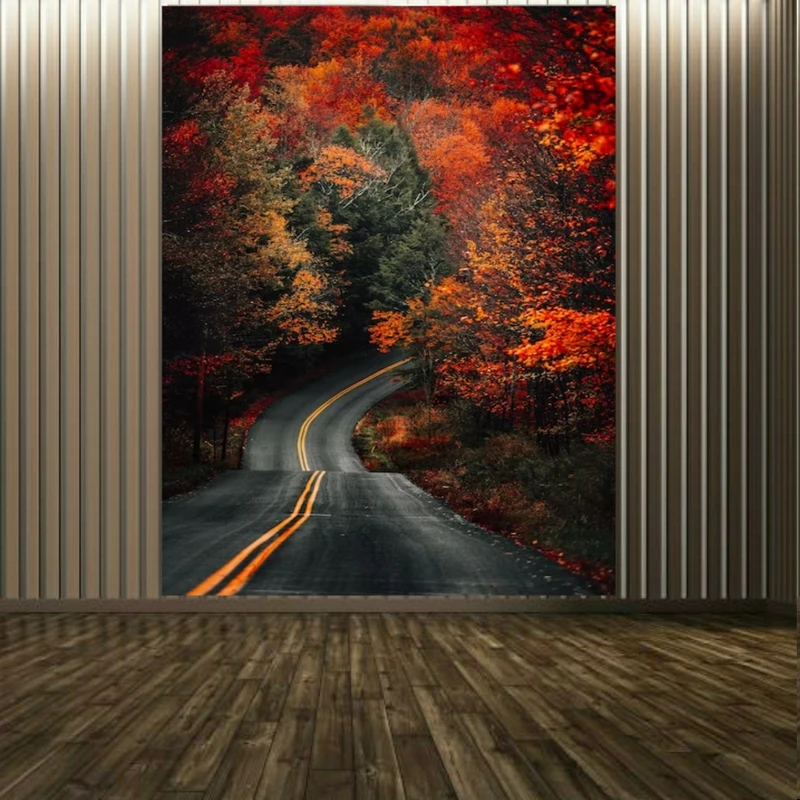 پوستر پارچه ای طرح طبیعت مدل درختان پائیزی  جاده کد PP2578