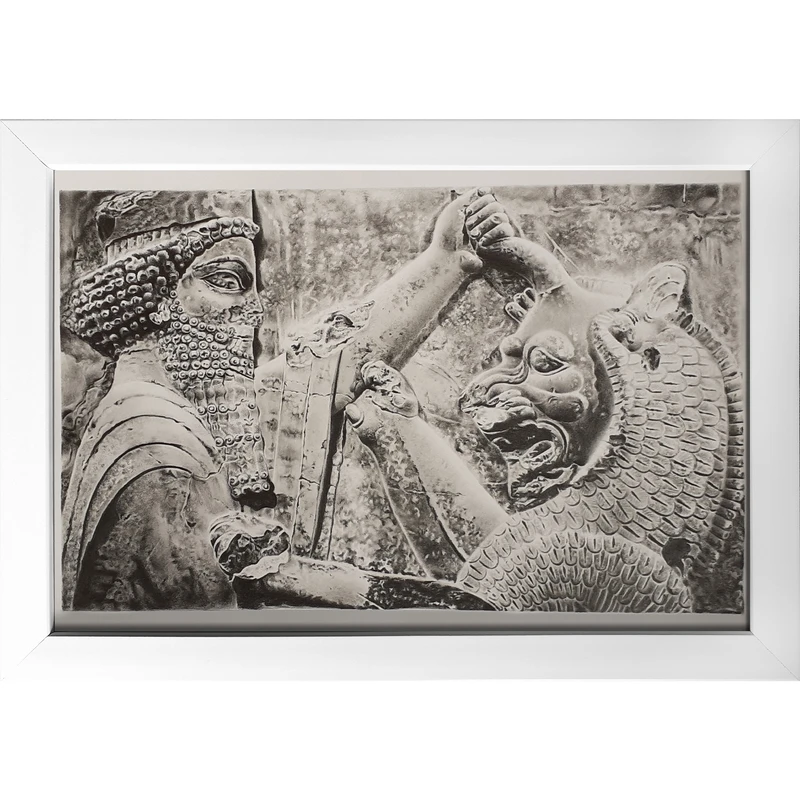 تابلو نقاشی سیاه قلم طرح نبرد شیر و شهریار کد S01