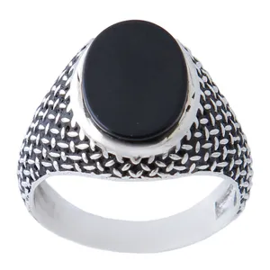 انگشتر نقره مردانه بازرگانی میلادی مدل عقیق رکاب ترک وارداتی کد AM_1041