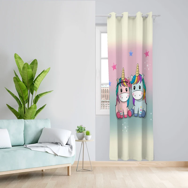  پرده مدل اتاق کودک مخمل پانچی طرح تک شاخ کد 4717 سایز 140x280 سانتی متر