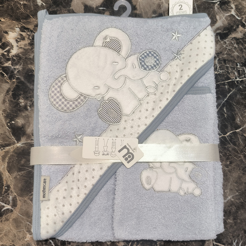 ست حوله نوزادی مادرکر طرح گلدوزی مدل Elephant and baby مجموعه 2 عددی