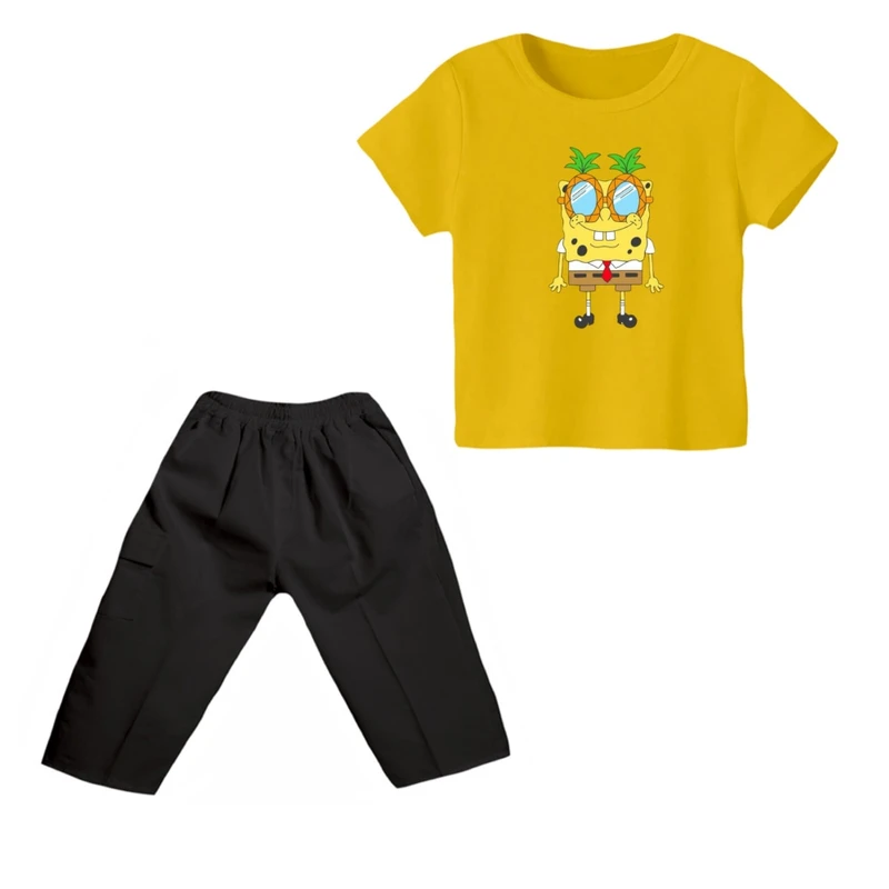 ست تی شرت و شلوارک پسرانه مدل باب اسفنجی کد ۹