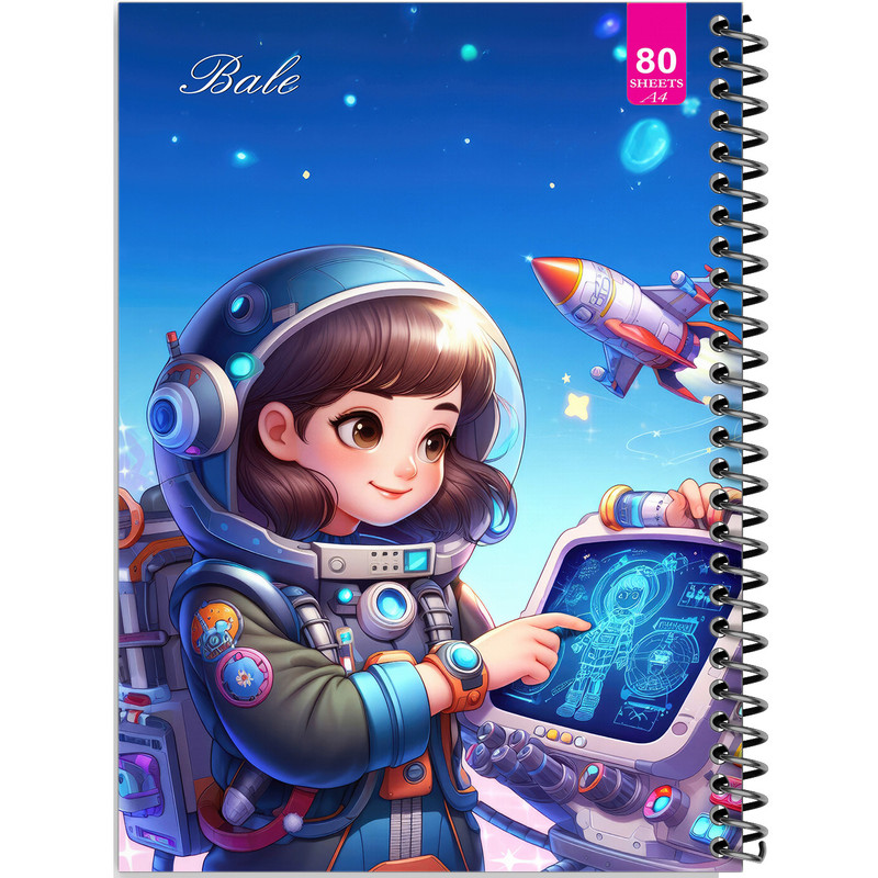 دفتر نقاشی 80 برگ بله مدل رحلی طرح فانتزی دختر فضانورد کد A4-M456