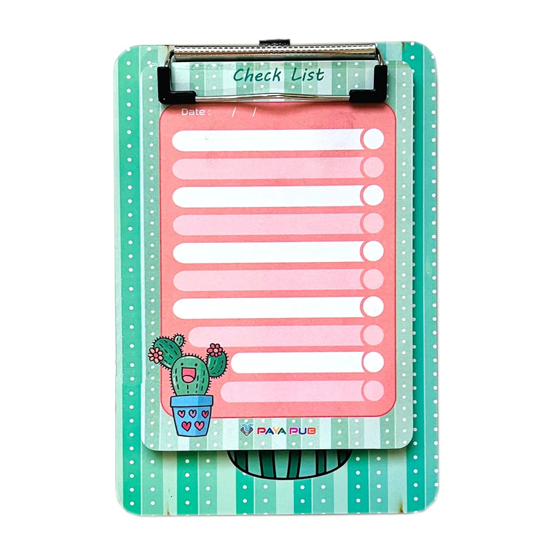 تخته شاسی پایاپاب مدل چک لیست طرح کاکتوس سایز A5 به همراه کاغذ یادداشت