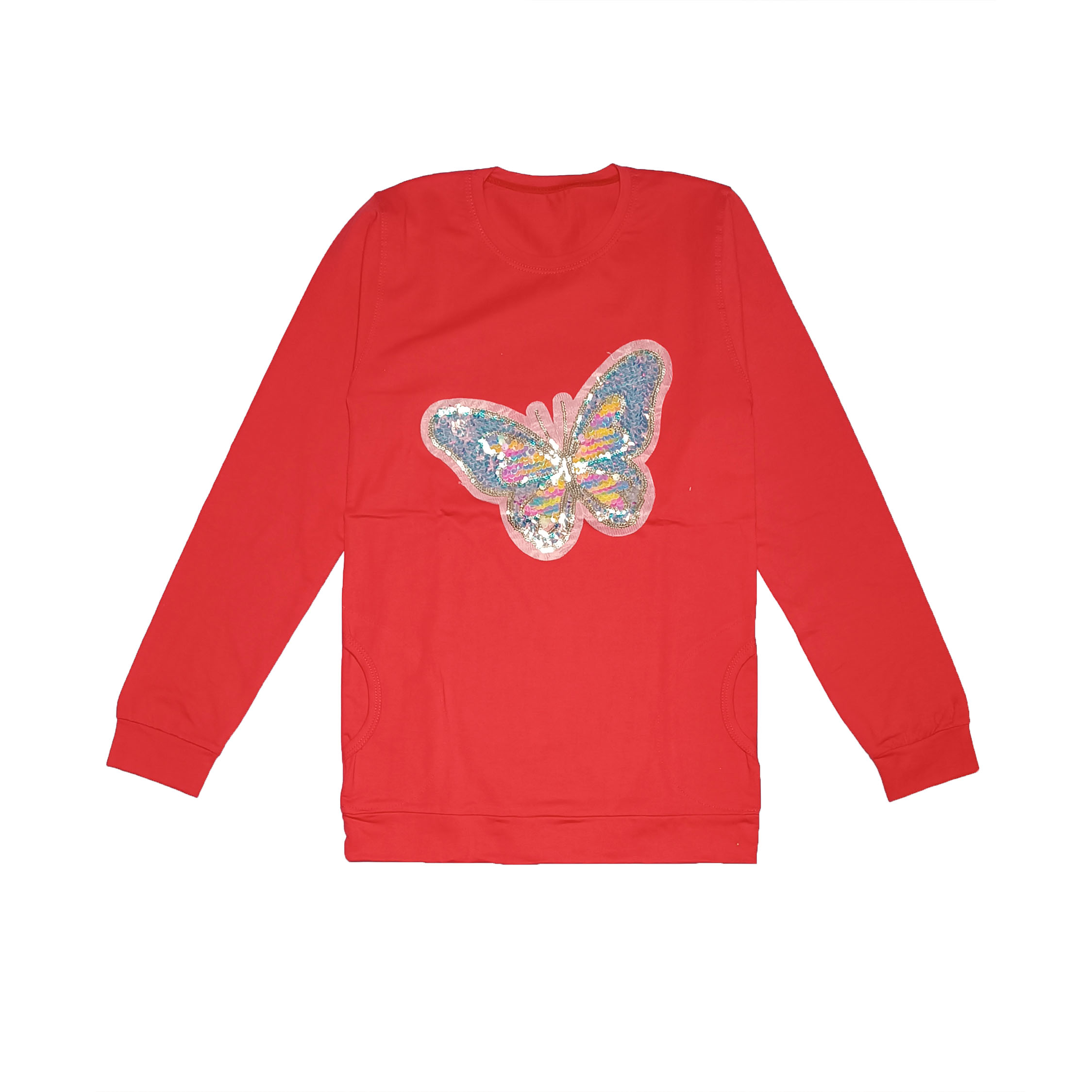 تی شرت آستین بلند دخترانه مدل پروانه پولکی کد 170 رنگ قرمز