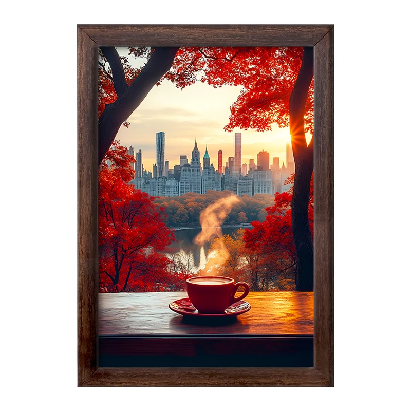 تابلو خندالو طرح فنجان قهوه و شهر کد F7365