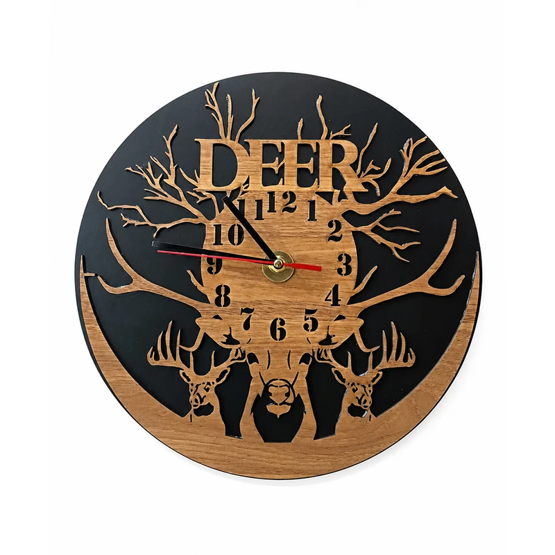 ساعت دیواری عقربه‌ای با نشانگر عددی مدل DEER چوبی کد 2