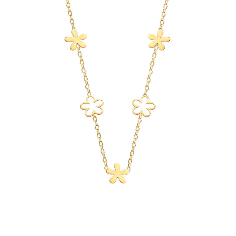 گردنبند طلا 18 عیار زنانه با طرح مینیمال ماوی گالری مدل شکوفه پر و خالی