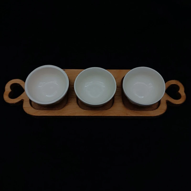 اردوخوری سرامیکی هیوا طرح چوبینه گلسرخی کد 21504464 به همراه سینی چوبی مجموعه 4 عددی