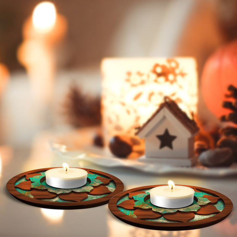 شمعدان مدل گل نیلوفر طرح پتینه مجموعه 2 عددی