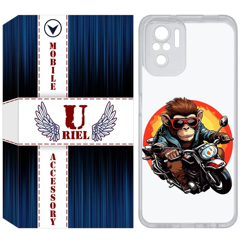 کاور یوریل قاب مدل Clear کد 32 طرح میمون موتورسوار مناسب برای گوشی موبایل شیائومی Redmi Note 10 4G / Note 10S / Poco M5s